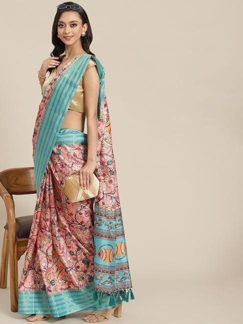 silk land silk pink printed saree with unstitched blouse