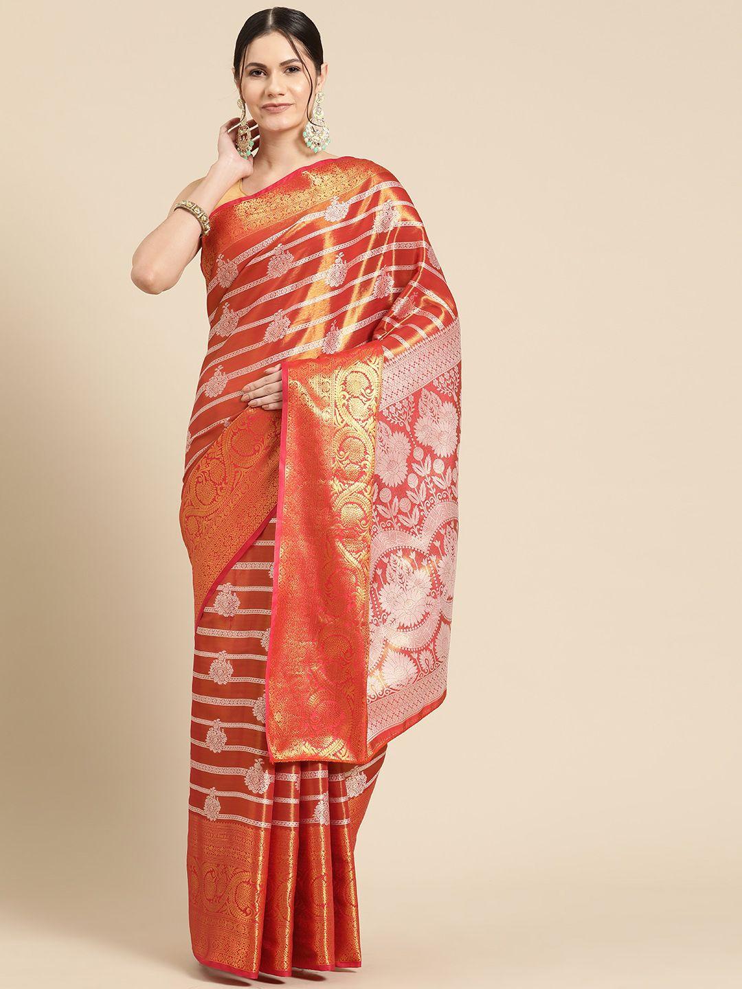 silk land striped zari brocade banarasi saree