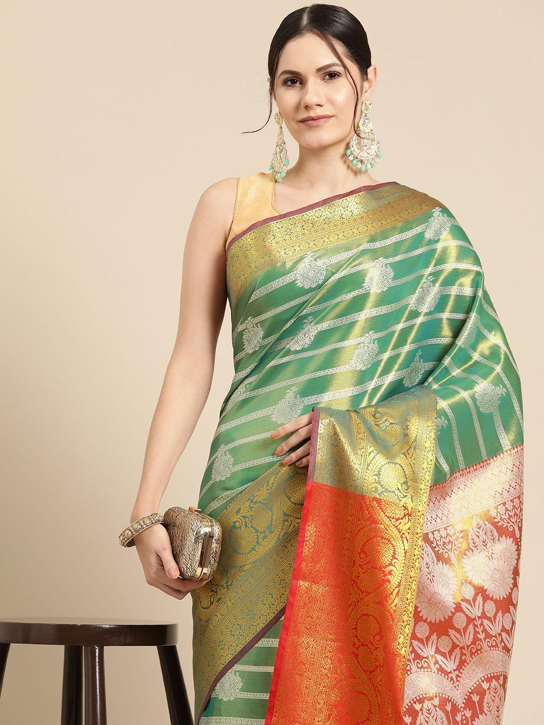 silk land striped zari brocade banarasi saree