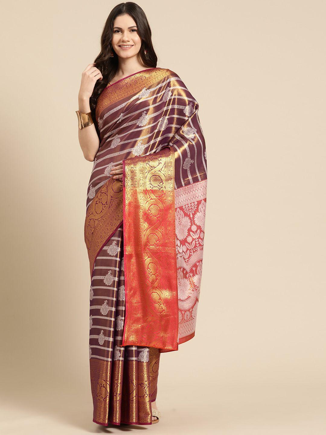 silk land striped zari brocade banarasi saree