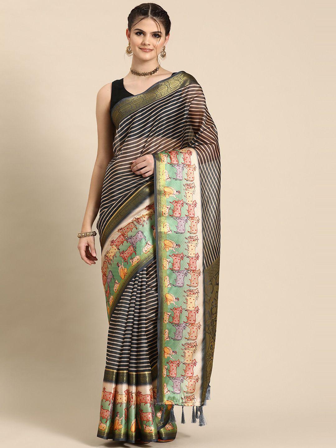 silk land striped zari kanjeevaram saree