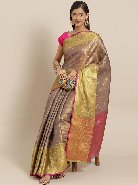 silk land tan silk woven saree with unstitched blouse