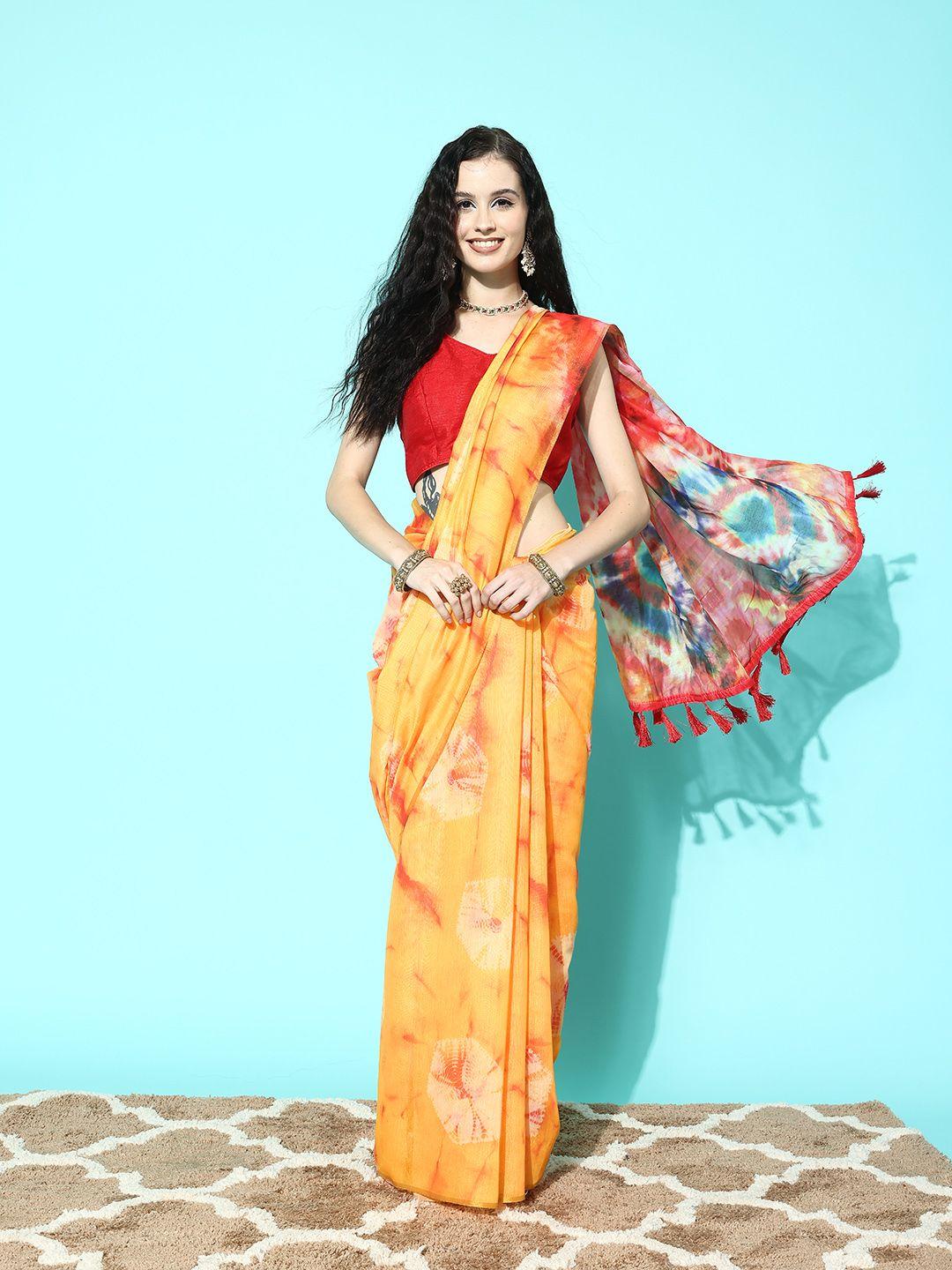 silk land tie & dye organza chanderi saree