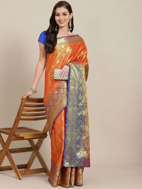 silk land tomato red woven saree with unstitched blouse