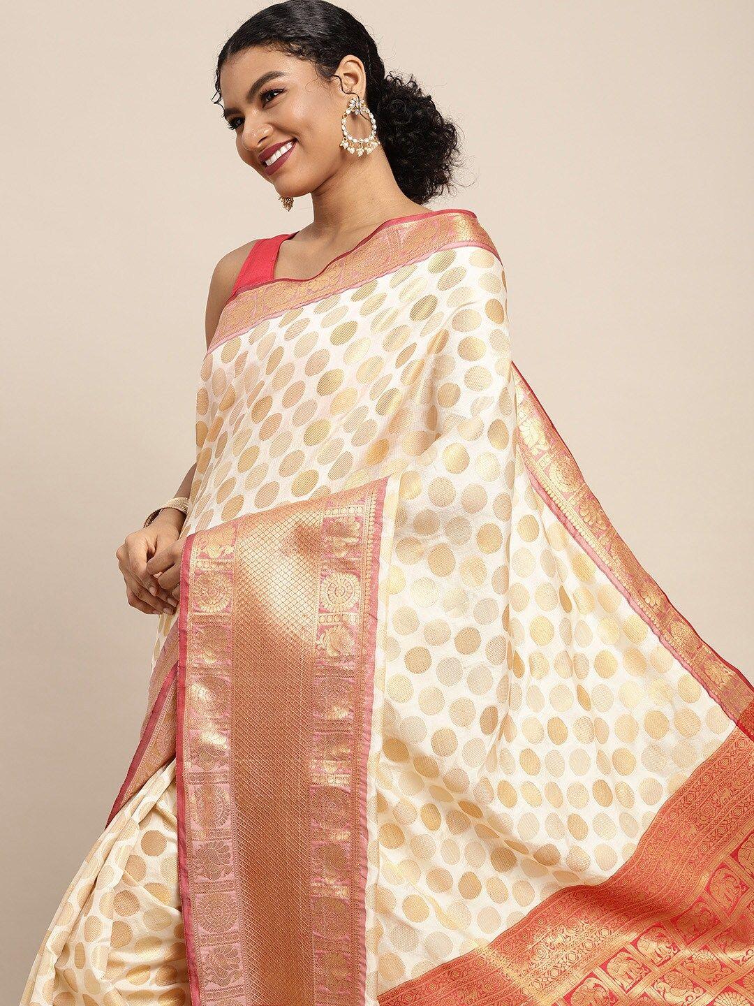 silk land white & golden zari pure silk banarasi saree