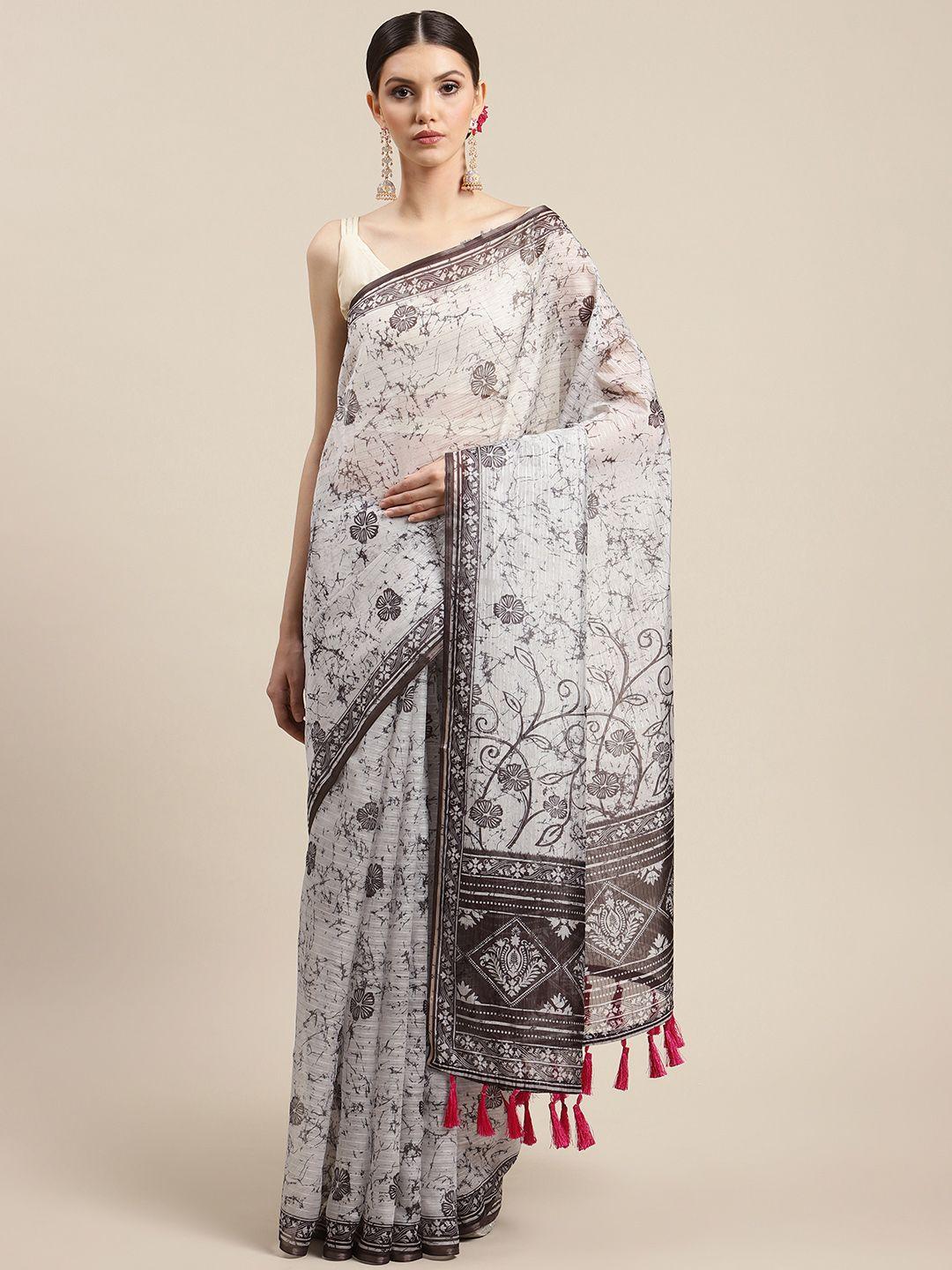 silk land white & grey kalamkari art silk saree