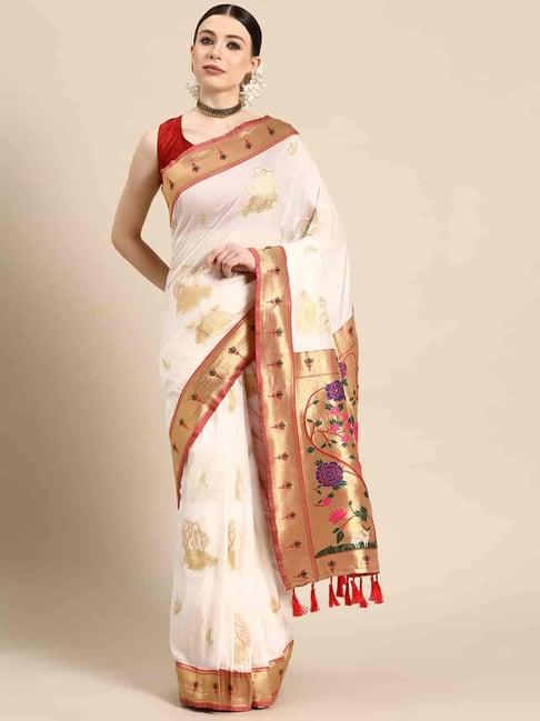 silk land white woven saree with unstitched blouse