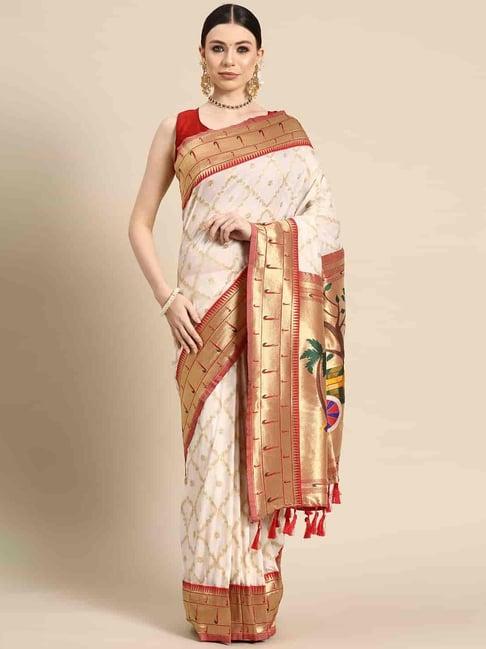 silk land white woven saree with unstitched blouse