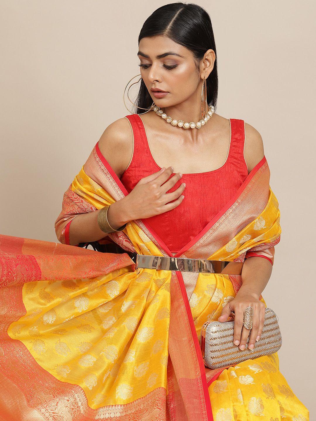 silk land yellow ethnic motifs zari pure silk kanjeevaram saree