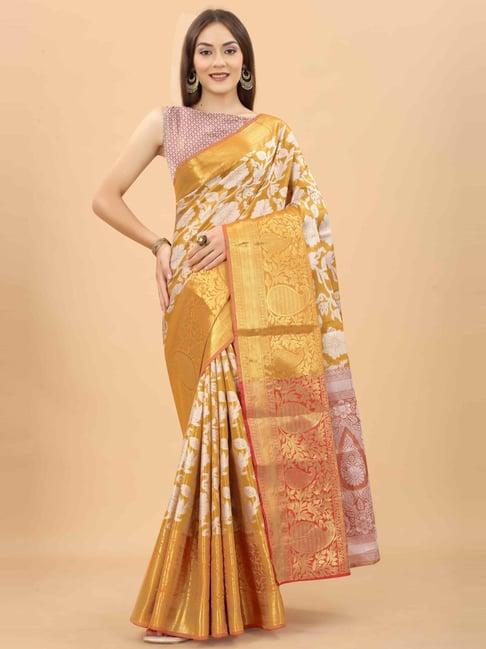 silk land yellow woven saree with unstitched blouse