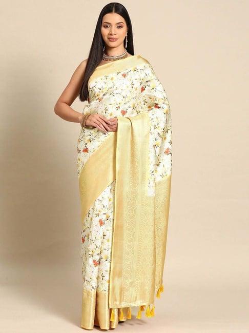 silk land yellow woven saree with unstitched blouse