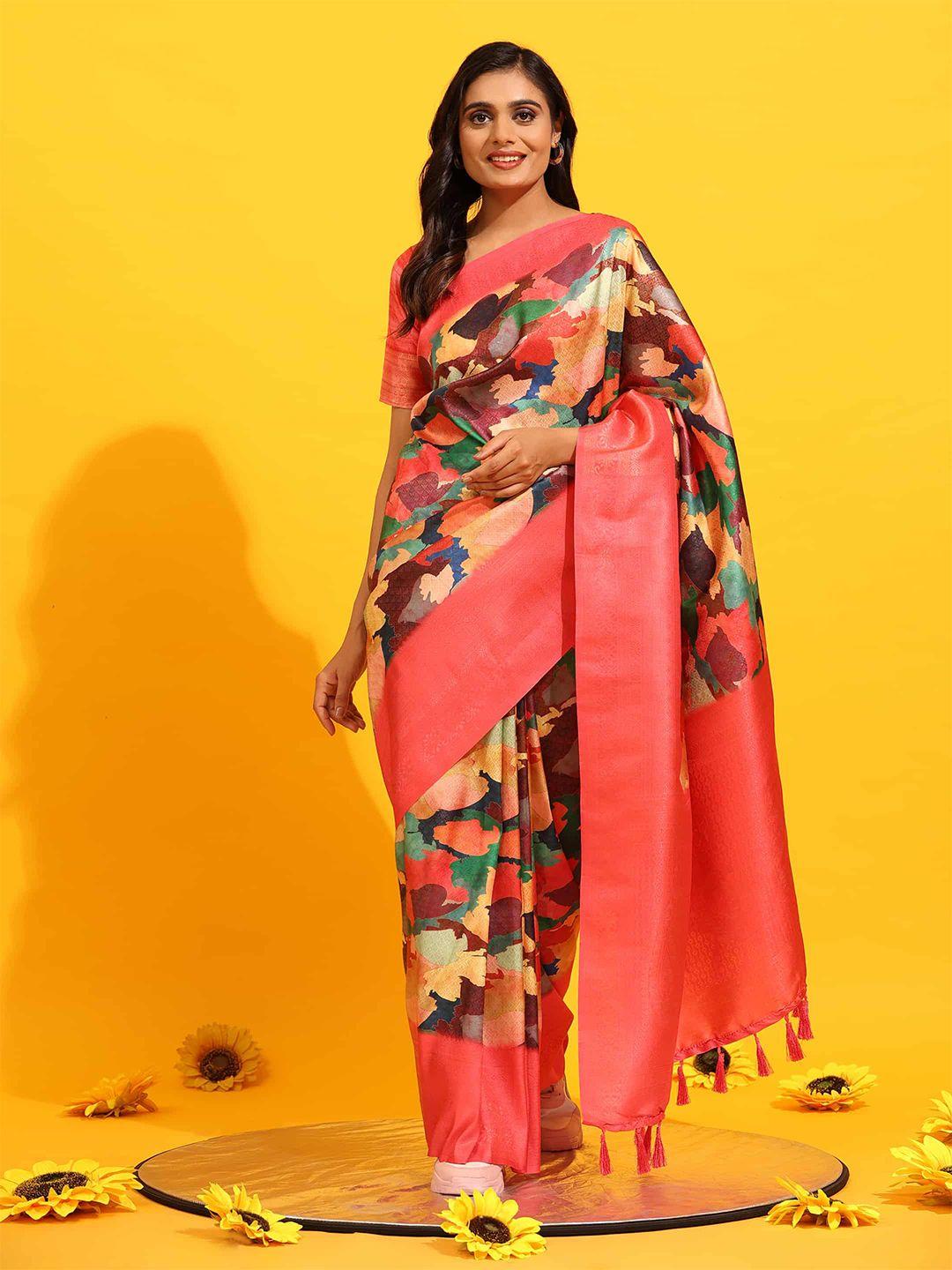 silk land zari abstract printed zari kanjeevaram saree