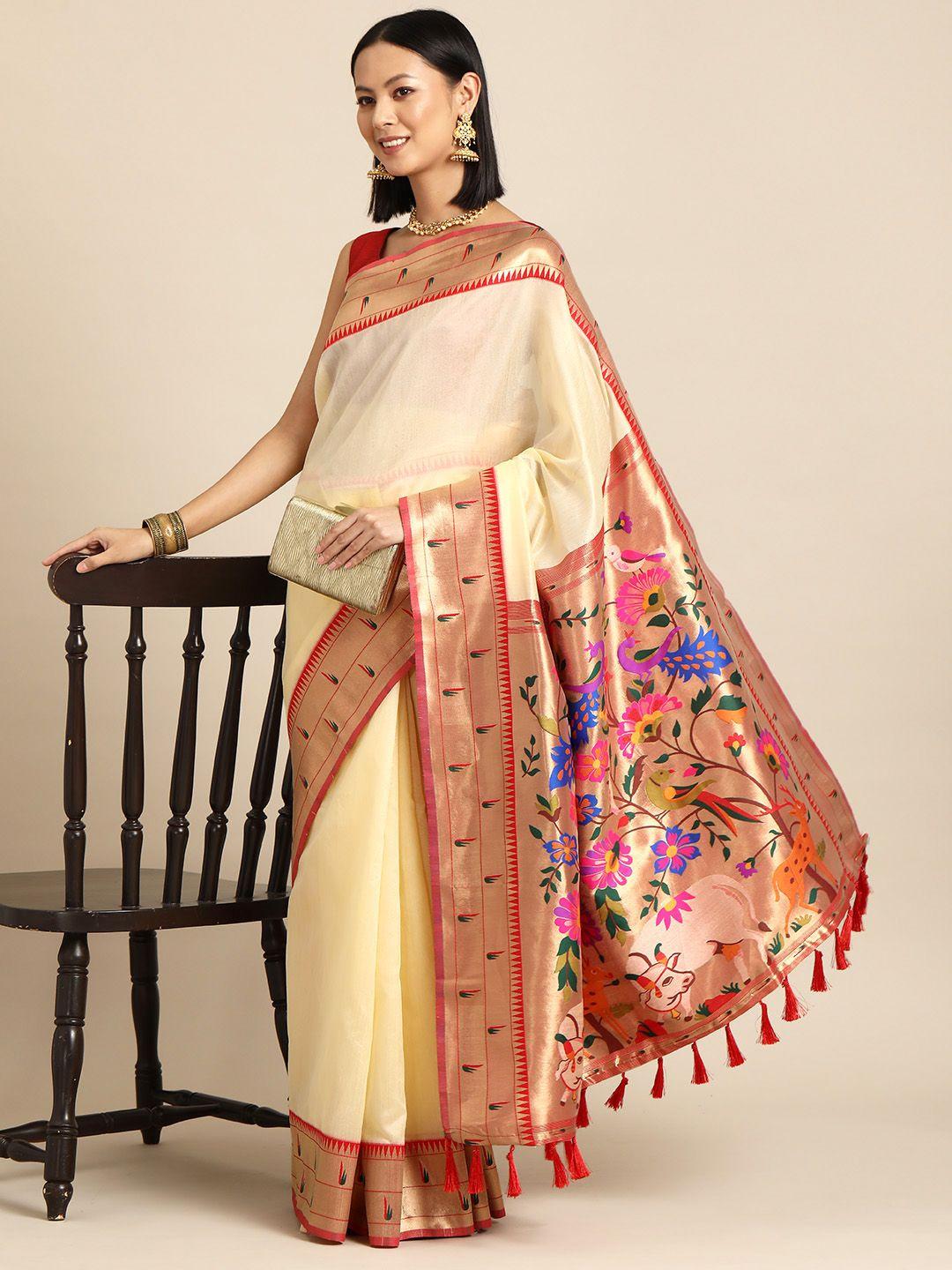 silk land zari paithani saree