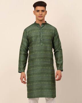 silk long kurta with mandarin-collar