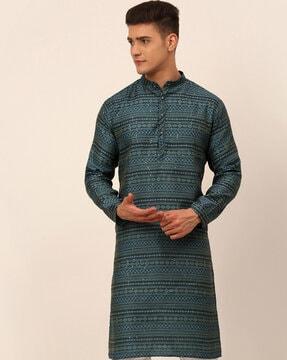 silk long kurta with mandarin-collar