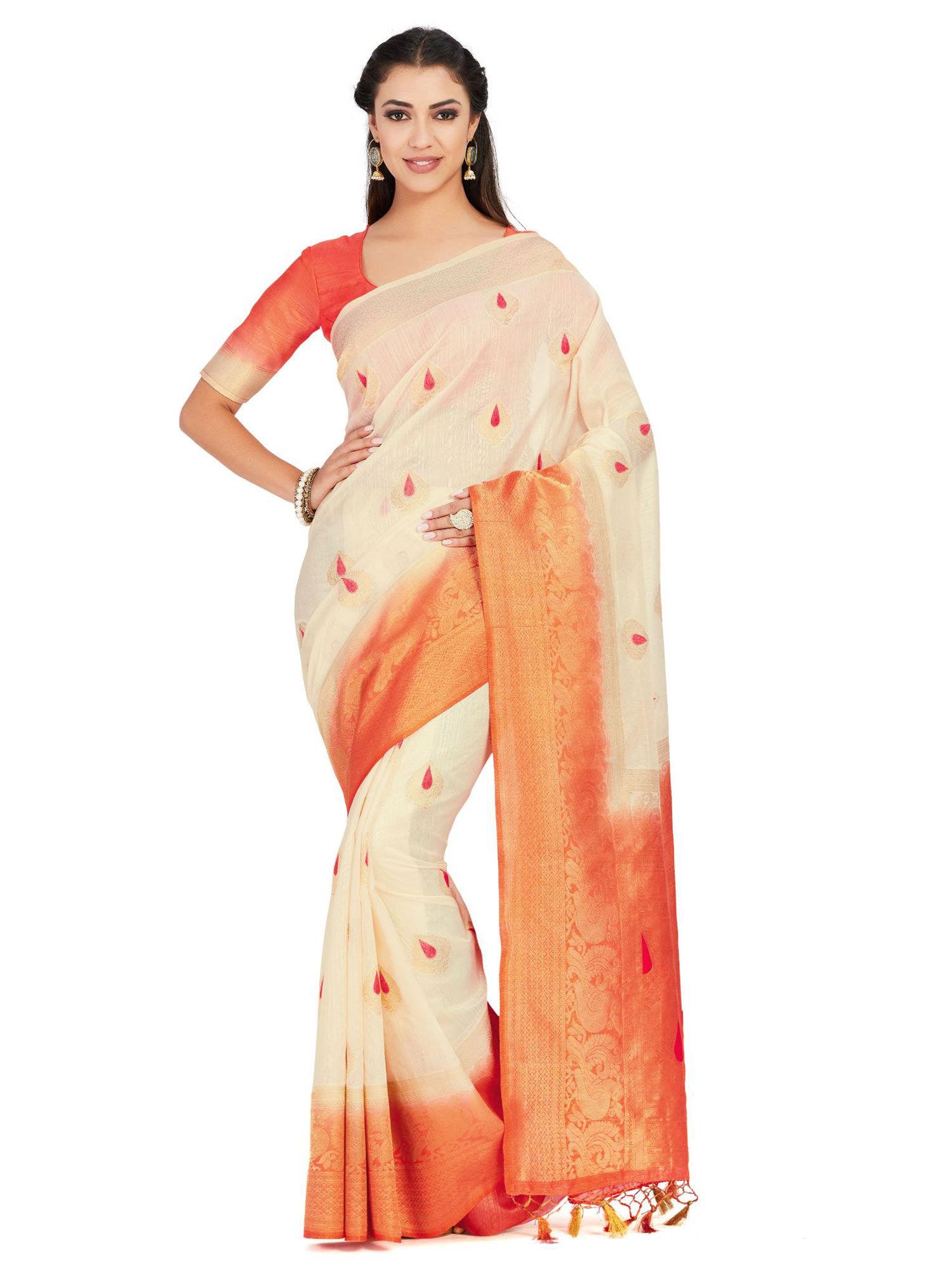 silk off white saree with blouse piece