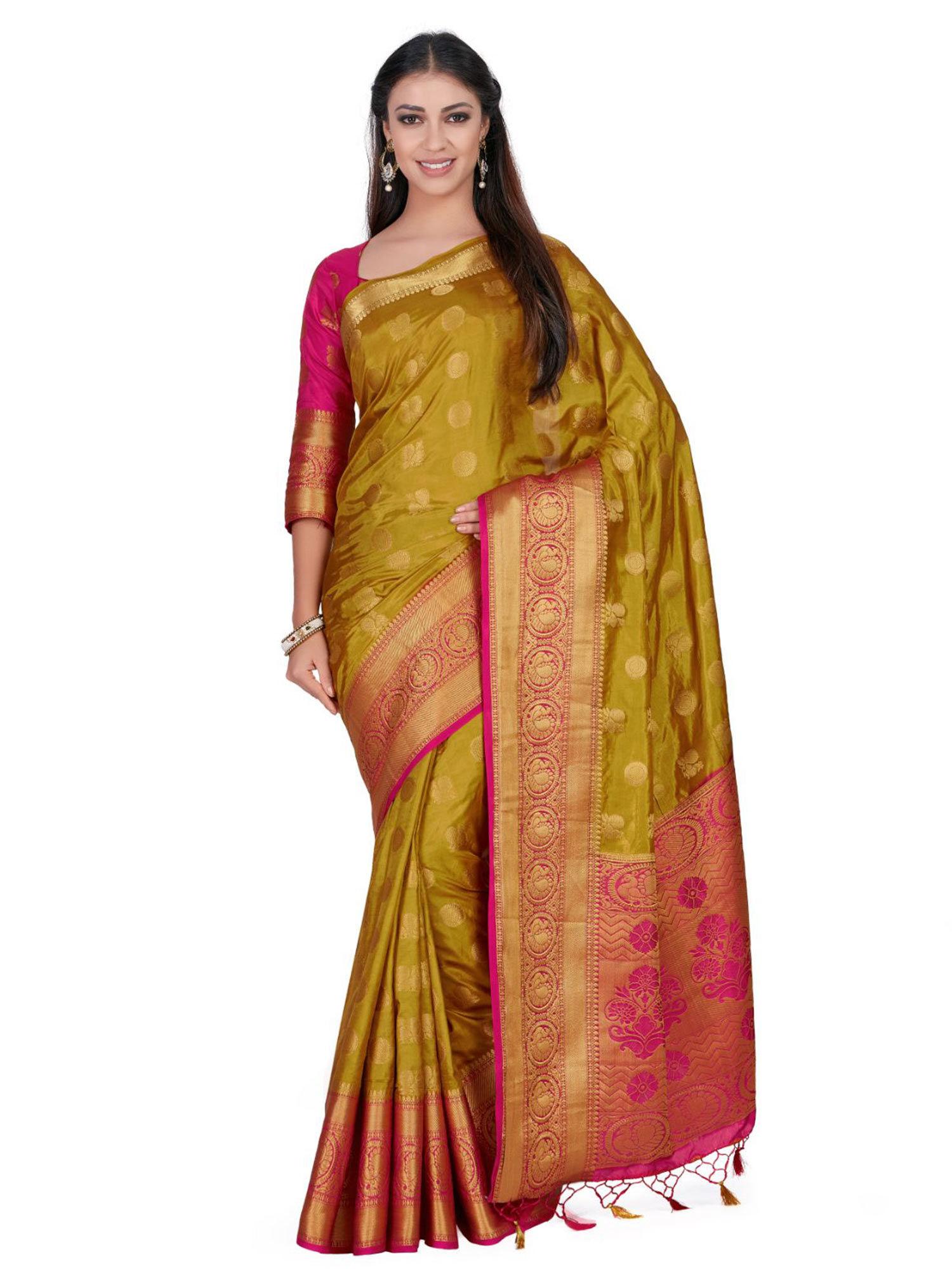 silk olive saree with blouse piece