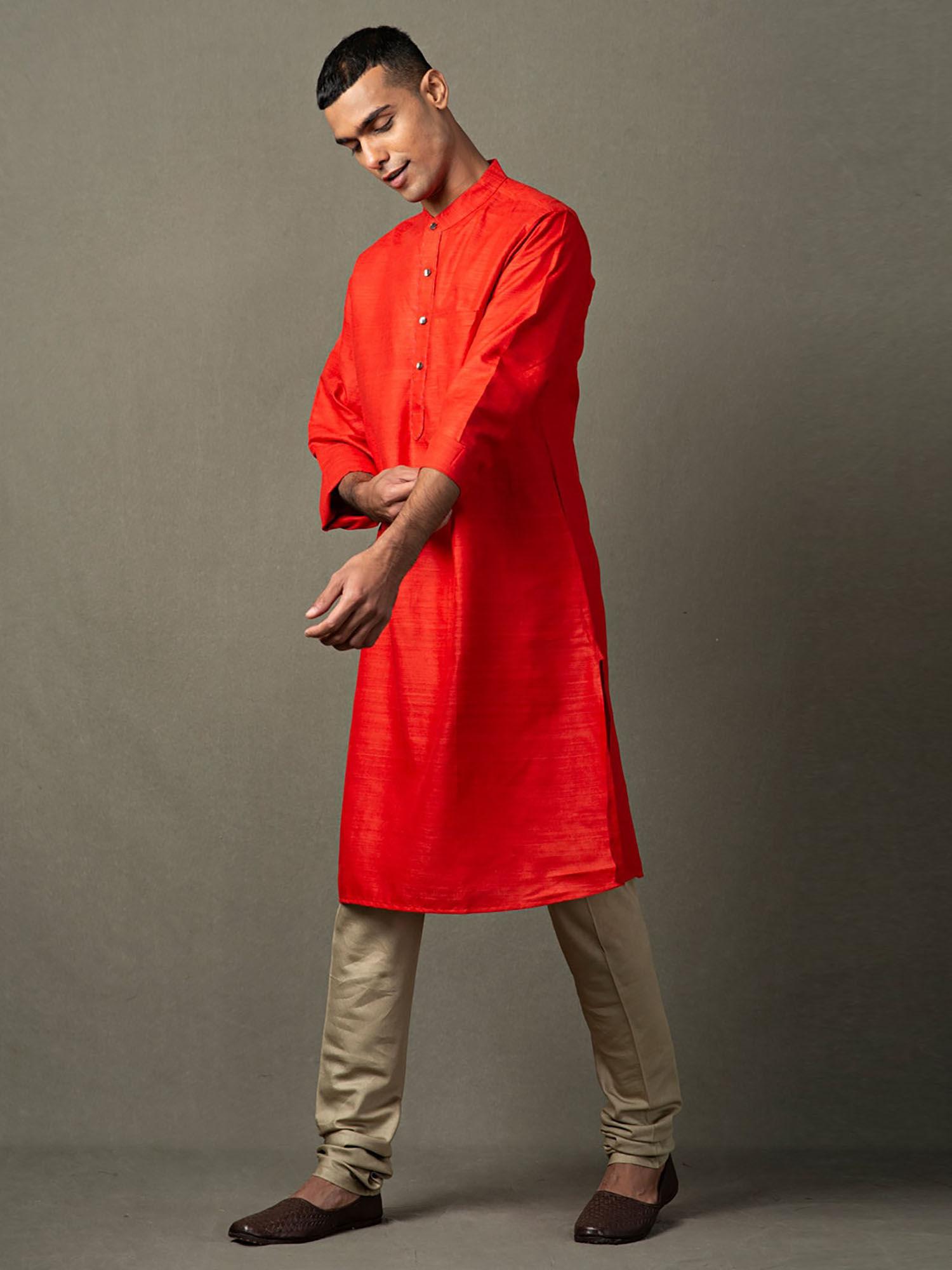 silk placket detail long kurta