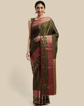 silk polka dot border saree with blouse piece??(green) traditional saree