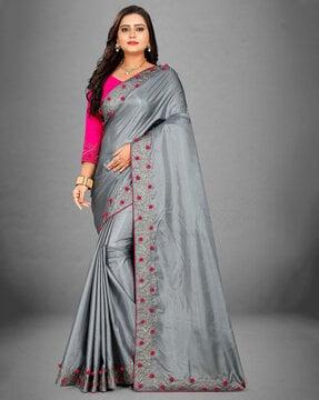 silk real stone and pompom wor sarees