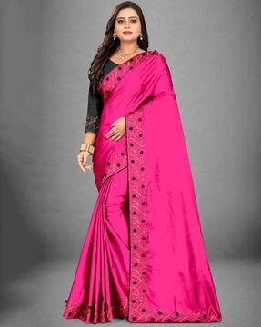 silk real stone and pompom wor sarees