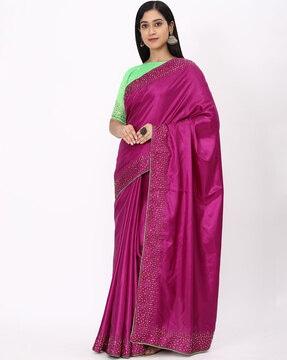 silk real stone work saree