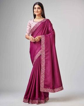 silk saree with embroidered border