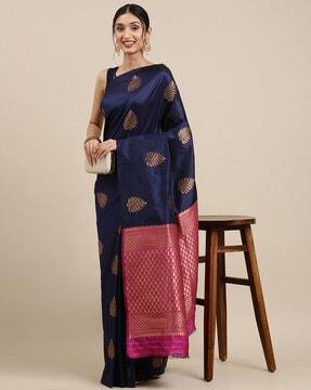 silk saree with leaf woven motifs