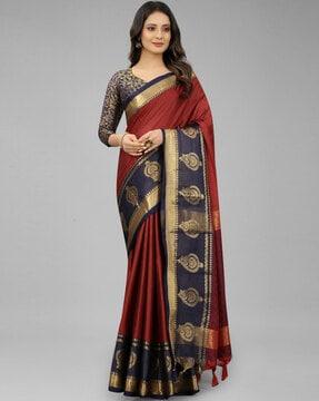 silk saree with woven motifs