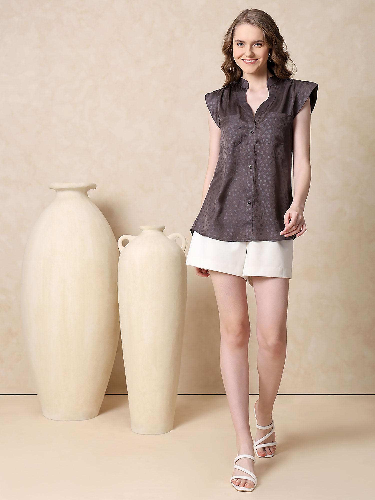 silk solid self-design top - charcoal