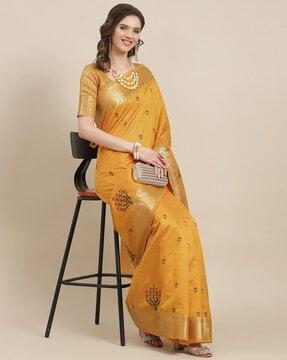 silk thread embroidered saree with blouse piece