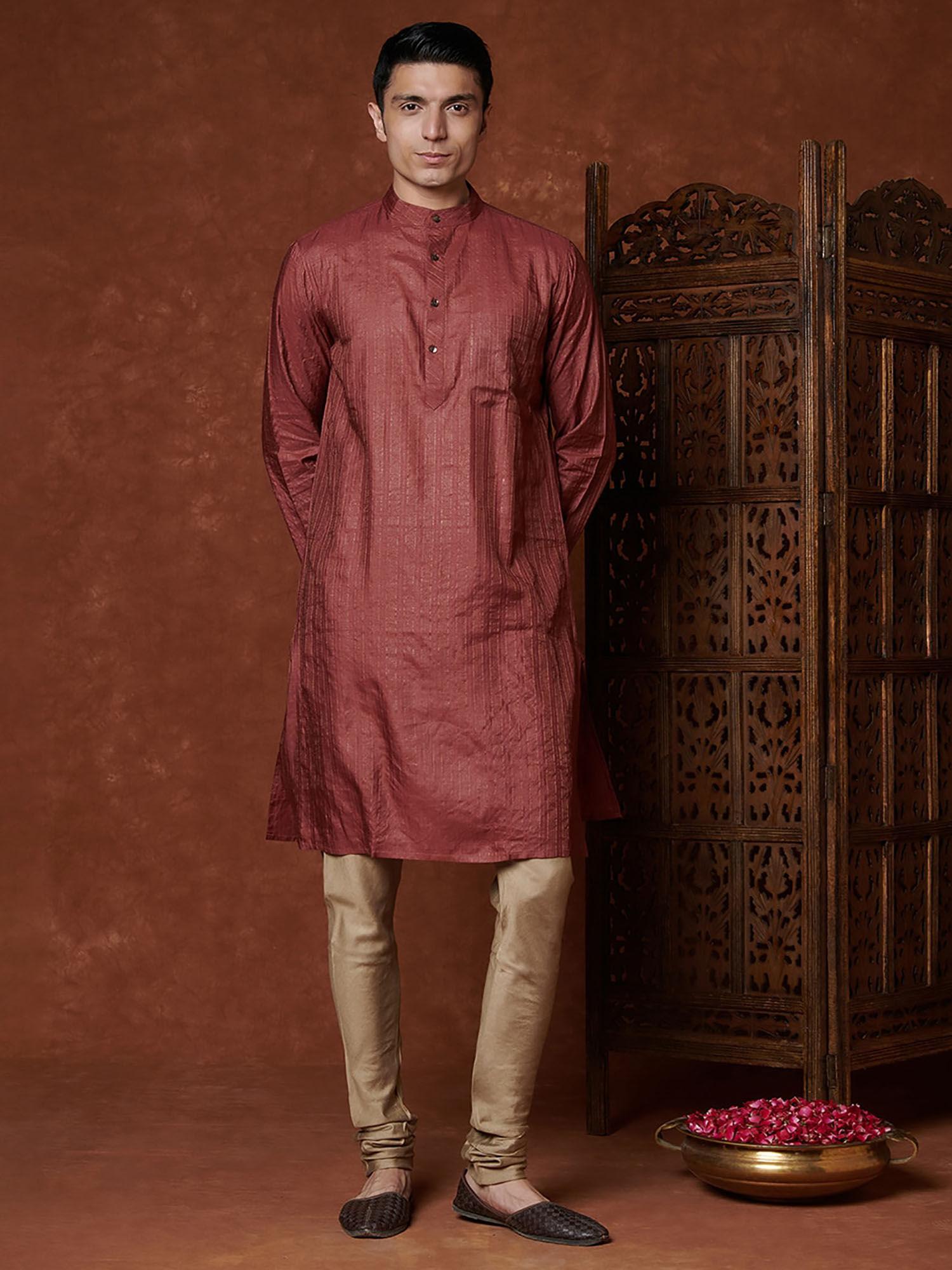 silk tusar spun striped long kurta