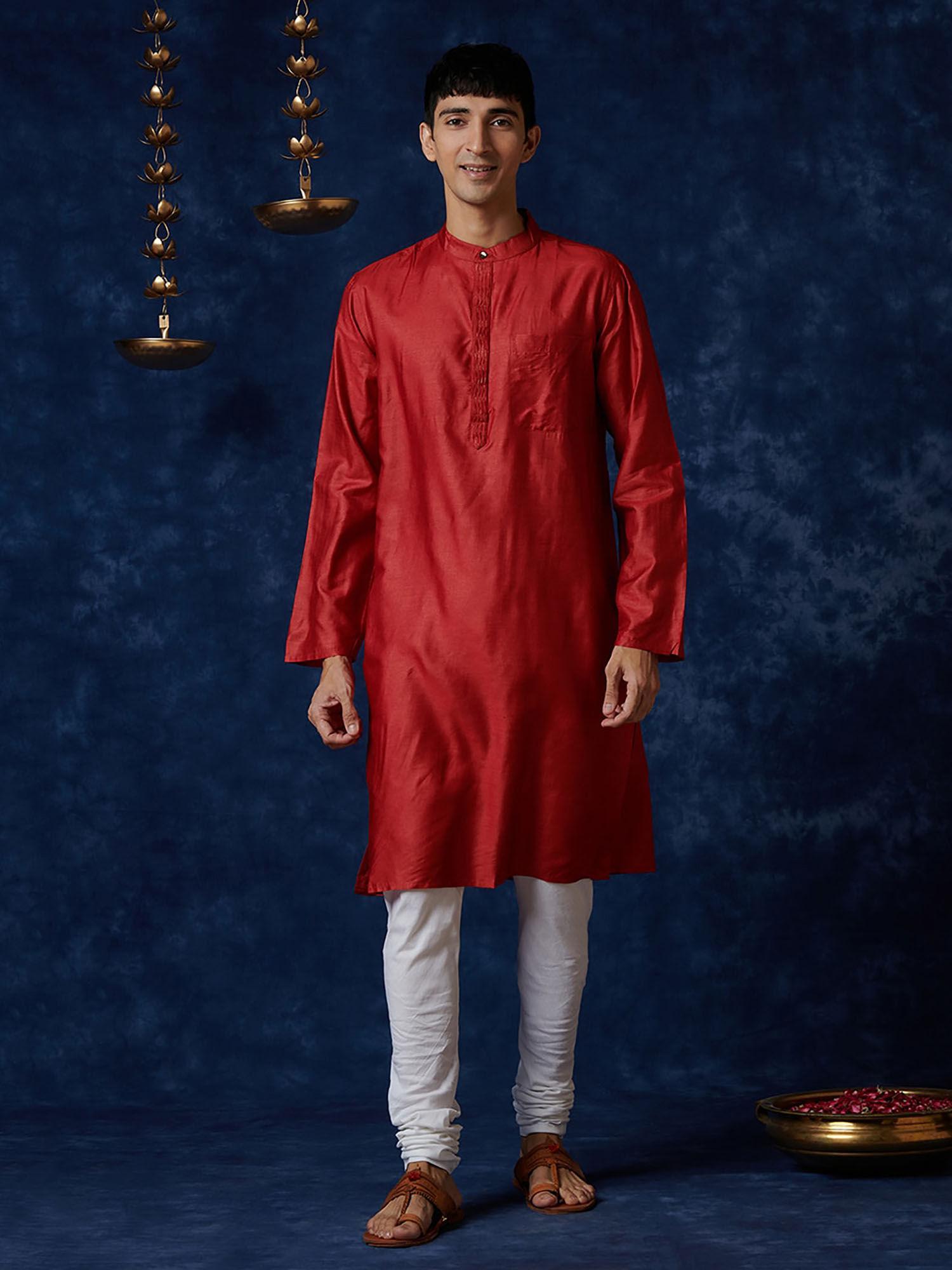 silk tussar placket detail long kurta