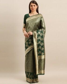 silk woven pattern banarasi saree with heavy woven border