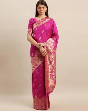 silk woven pattern banarasi saree with heavy woven border