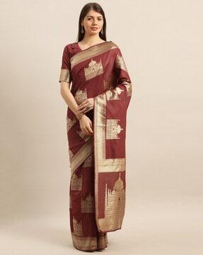 silk woven pattern banarasi saree with heavy woven border