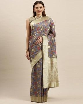 silk woven pattern banarasi saree with heavy woven border