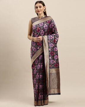 silk woven pattern banarasi saree with heavy woven border