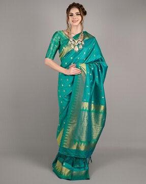 silk woven saree with unstitched blouse set