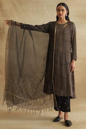 silk woven women's dupatta - black