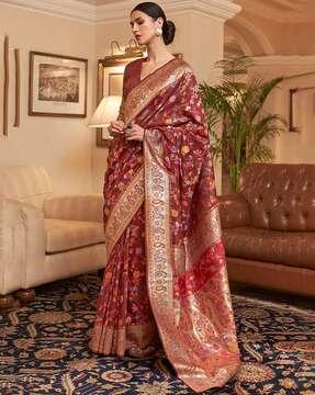 silk zardozi floral print saree