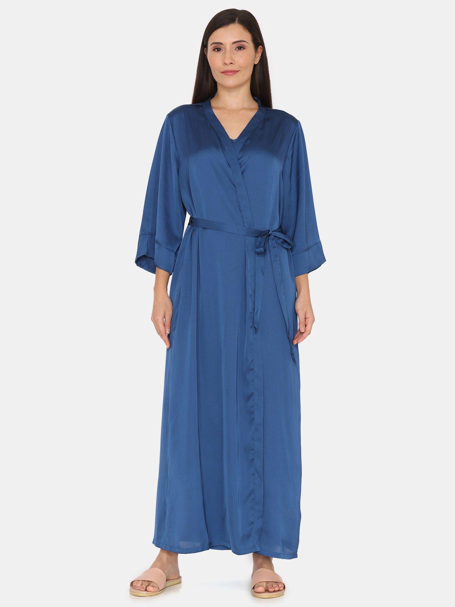 silky elegance woven nightdress with robe - moroccan blue (set of 2)