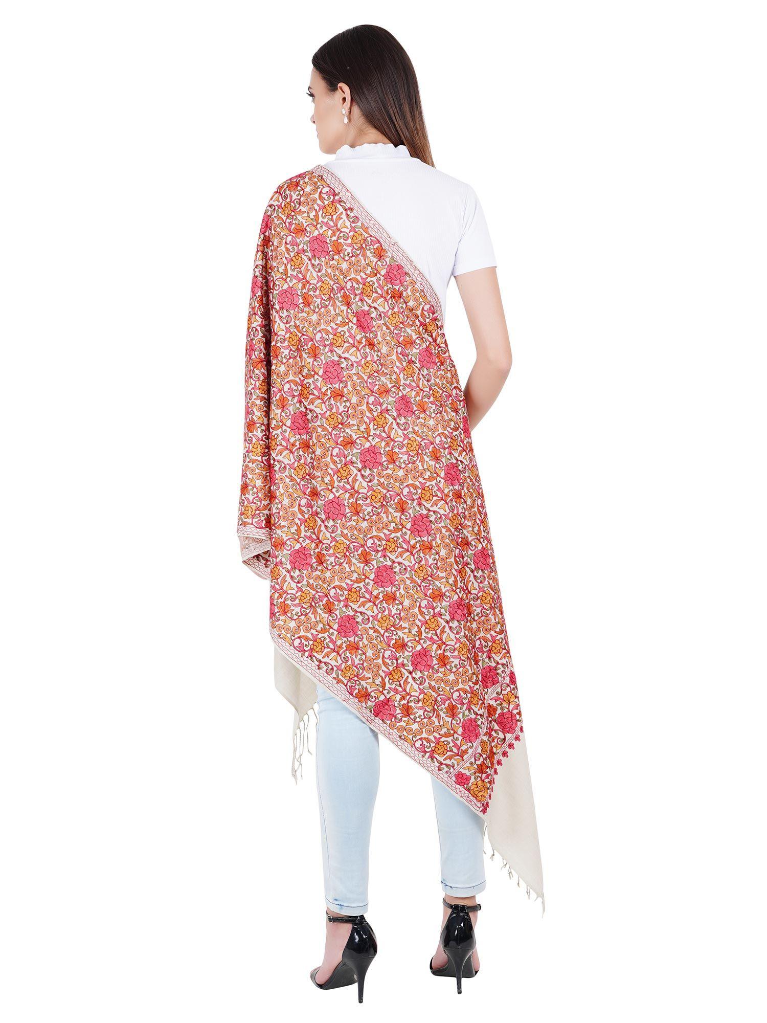 silky pashmina fine wool nalki border embroidered needle work stole