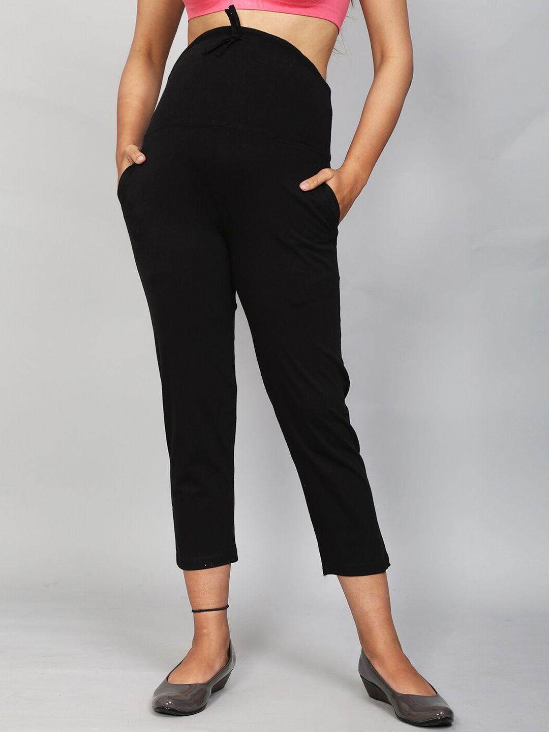 sillyboom women black solid three-fourth length maternity leggings