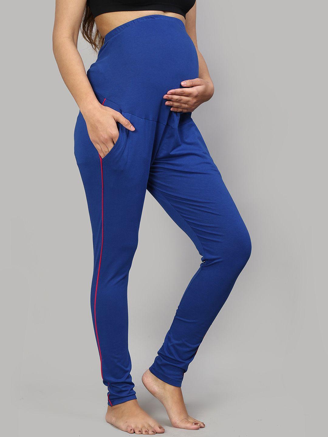 sillyboom women blue solid maternity churidar length yoga pants leggings