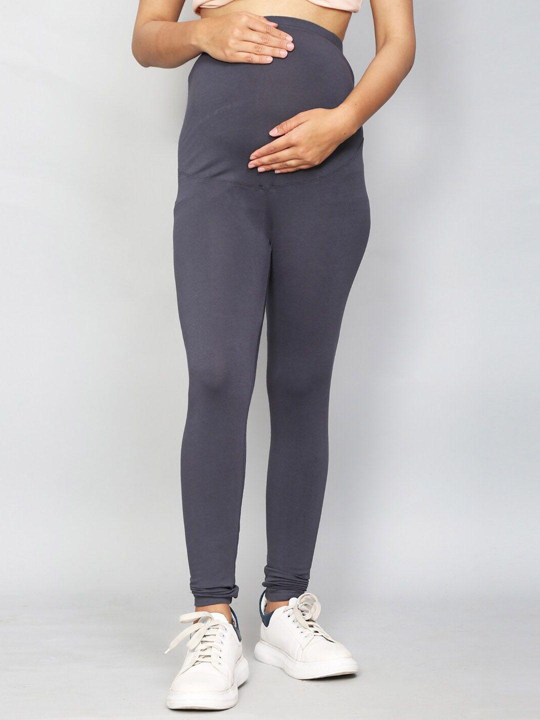 sillyboom women dark grey solid churidar length maternity leggings