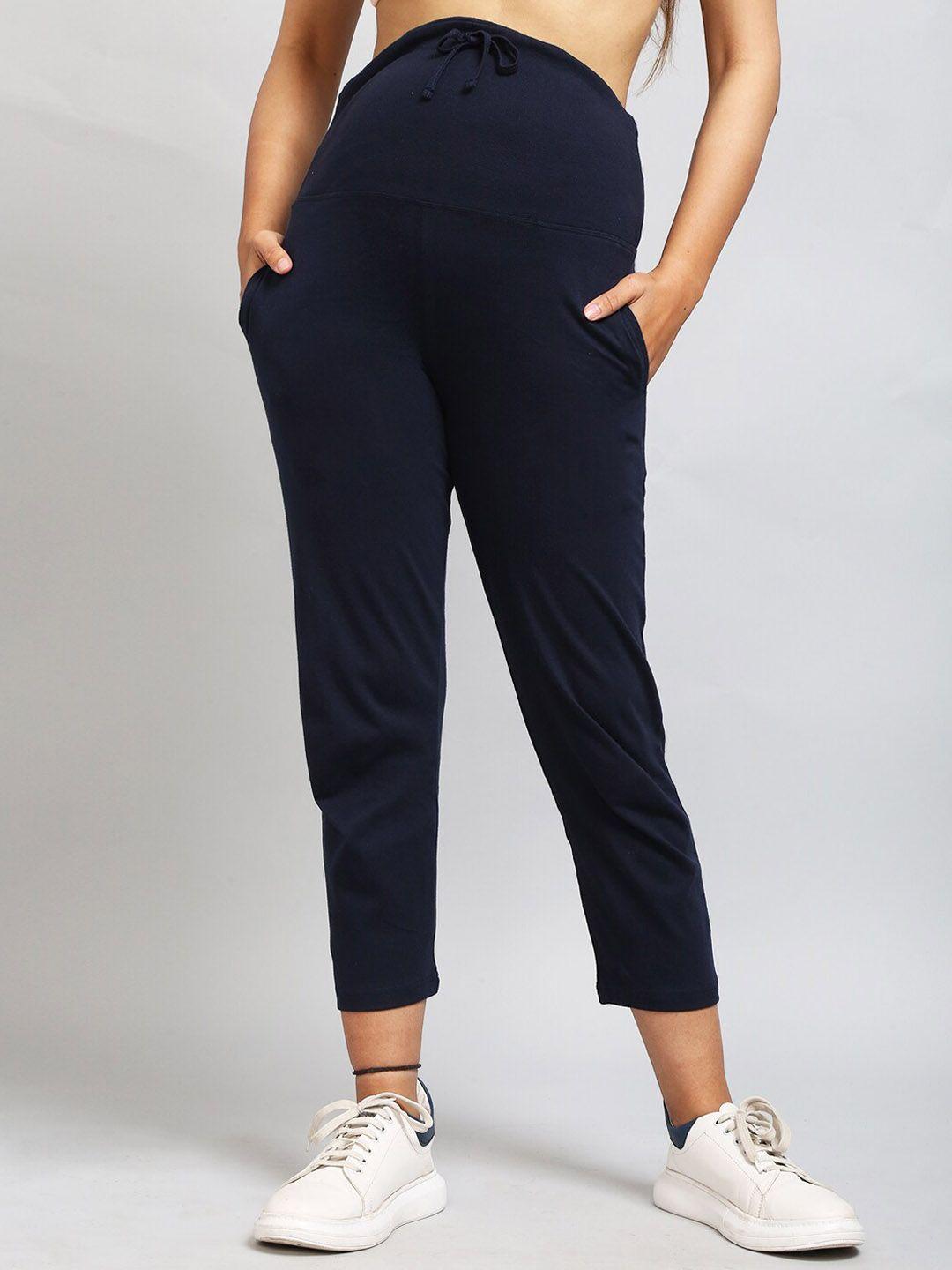 sillyboom women navy blue solid ankle length cropped maternity leggings