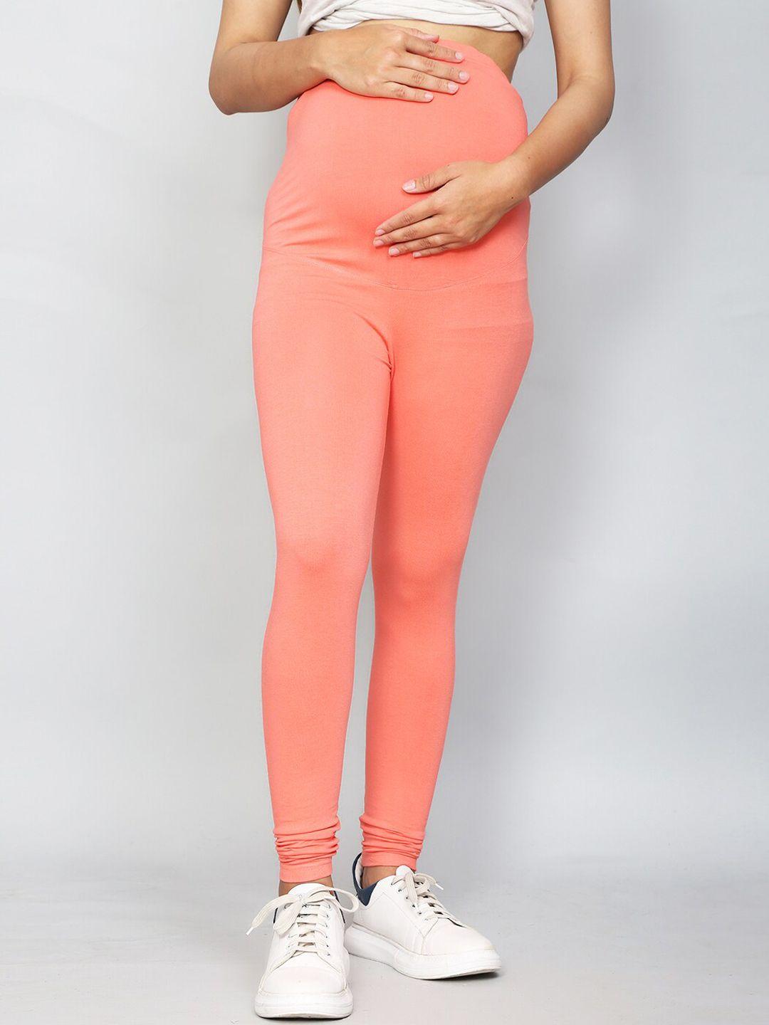 sillyboom women orange-color solid churidar length maternity leggings