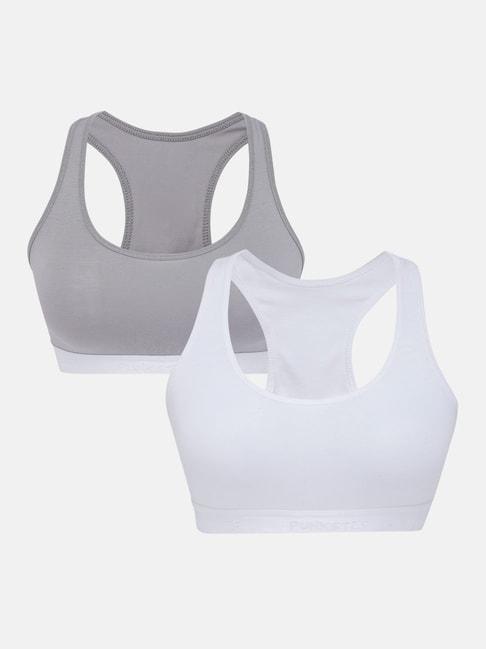 sillysally kids white & grey solid non wired non padded sports bra (pack of 2)