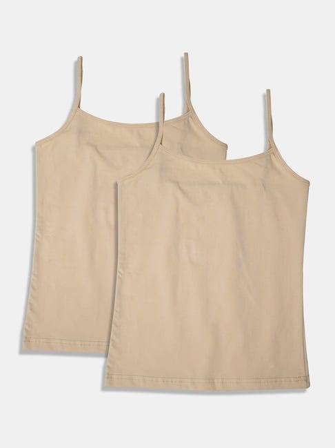 sillysally kids beige regular fit camisole (pack of 2)